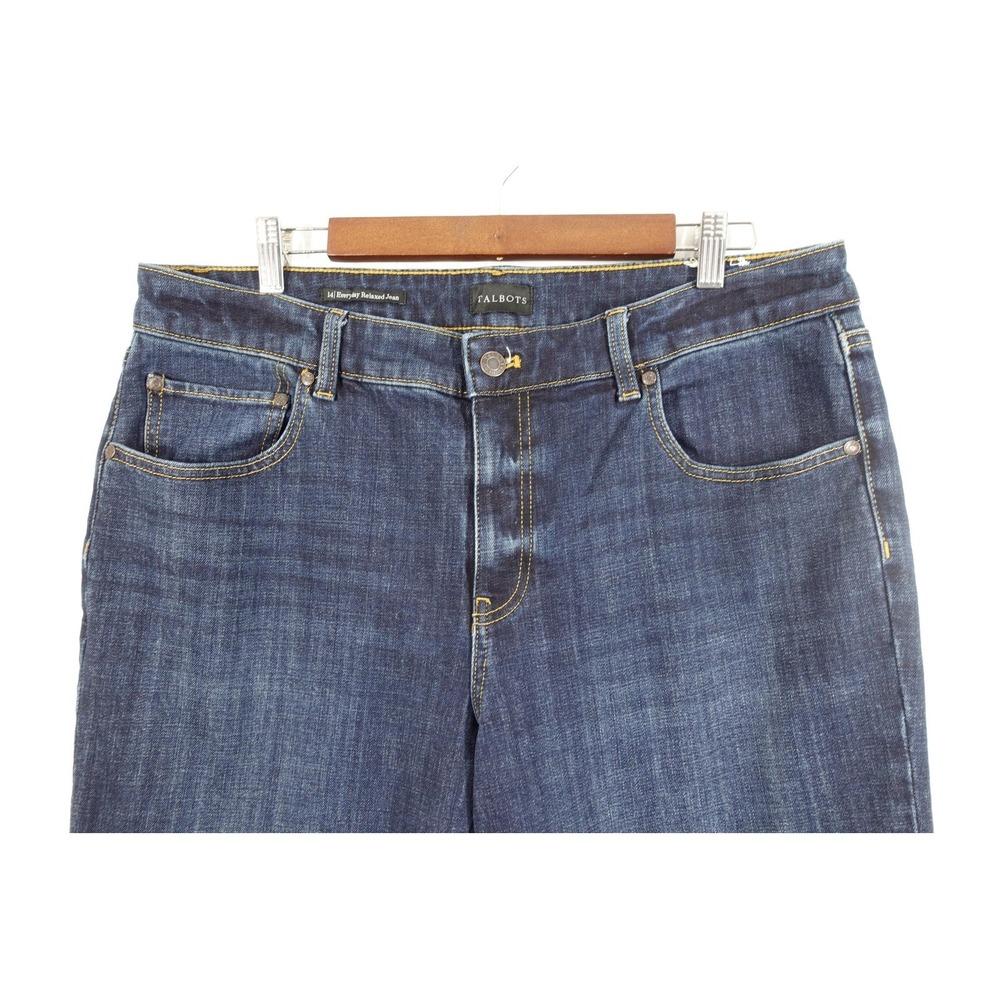 Talbots Jeans Womens 14 Blue Dark Wash Everyday Relaxed Straight Stretch Denim - Picture 2 of 11
